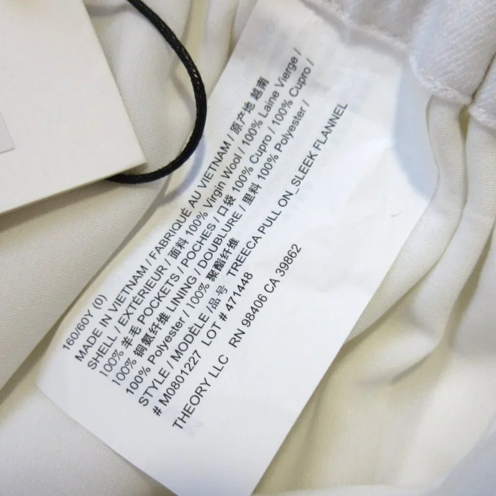 NWT Theory Treeca Pull-on in Ivory Sleek Flannel Wool Tapered Crop Pants 0